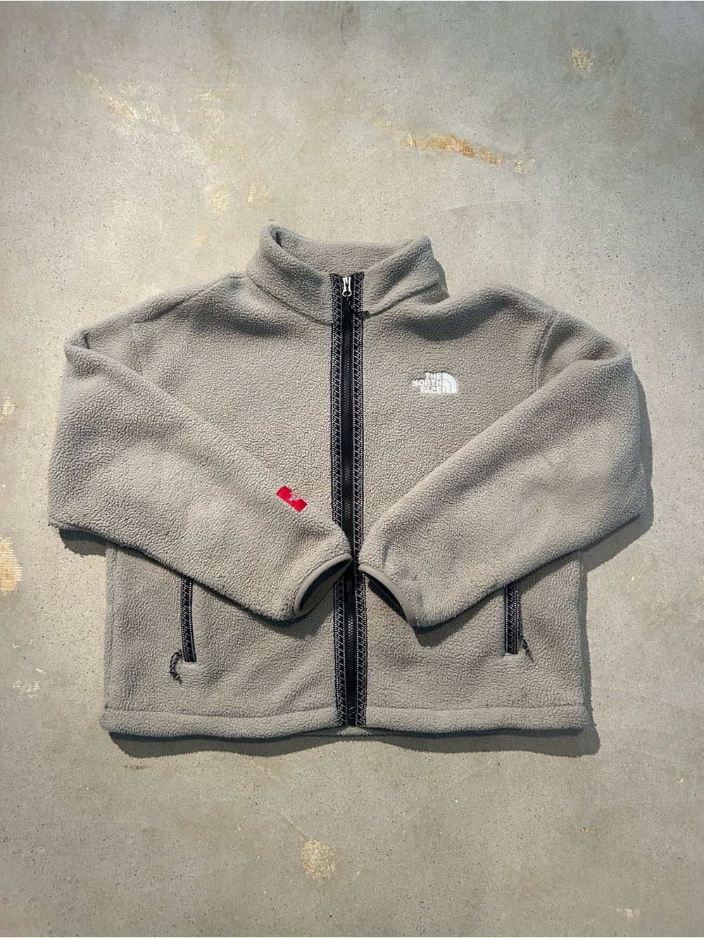 The North Face Light Gray Fleece Zip Jacket with White Logo